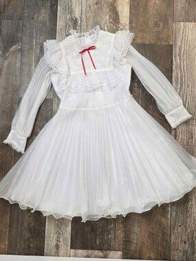 Vintage Girls White Party Dress Lace Prairie Cottagecore Communion Size 14